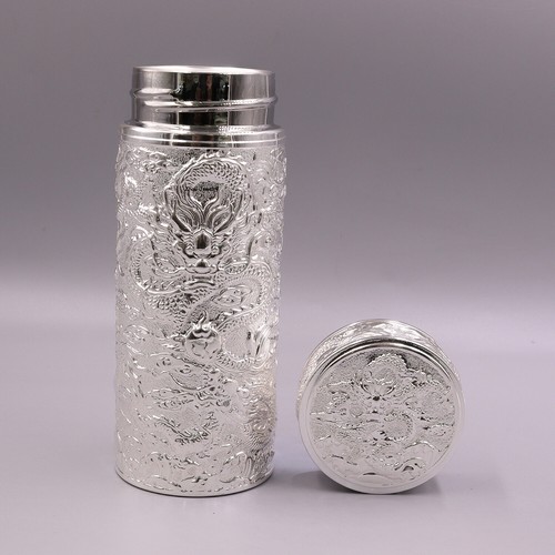 Borraccia in argento massiccio S999 Lucky Dragon bottiglia acqua calda 75 g 5,5 pollici H - Foto 4 di 9