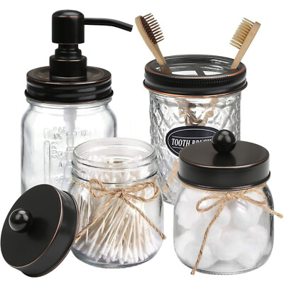 Mason Jar Bathroom Accessories Set Decorative Soap Dispenser & Toothbrush Holder