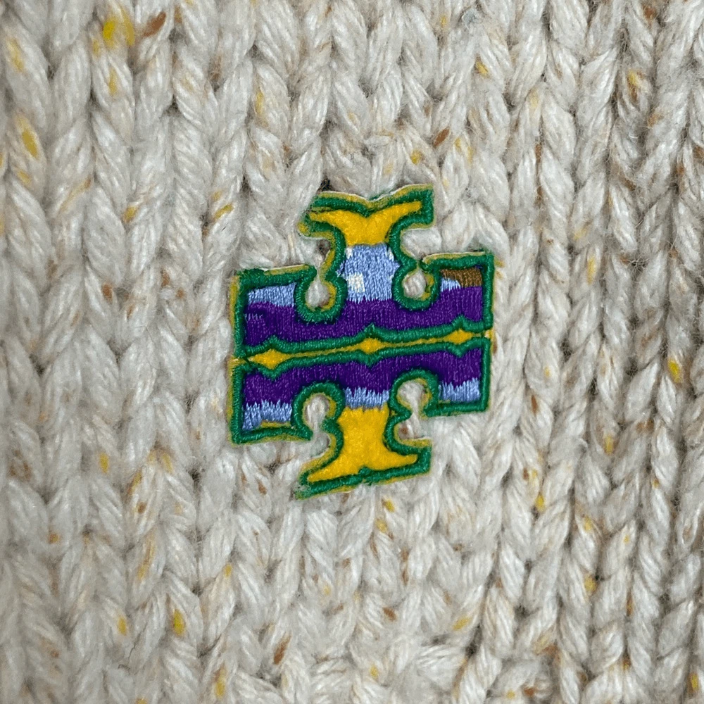 Abito maglione cappuccio Tory Burch maculato lavorato a mano lana cotone panna taglia M