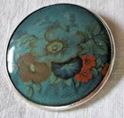 Large Silver Color Pastel Enamel Floral Round Brooch Vintage Jewelry 5799