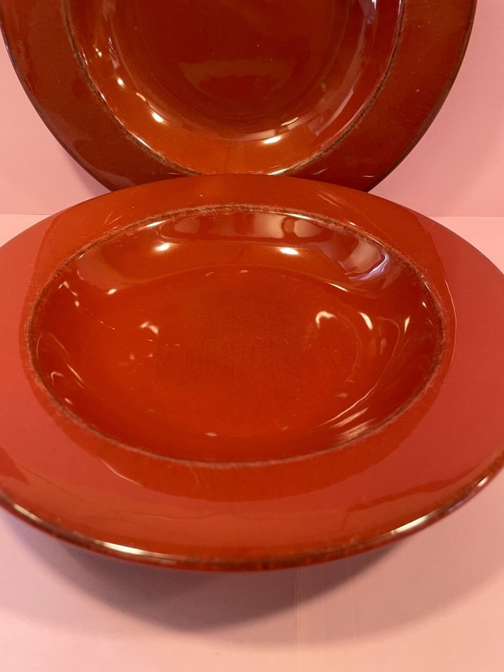PAIR Pier 1 Toscana Burgundy Rim Soup Bowls Earthenware Hand Painted Italy 9.5" eBay