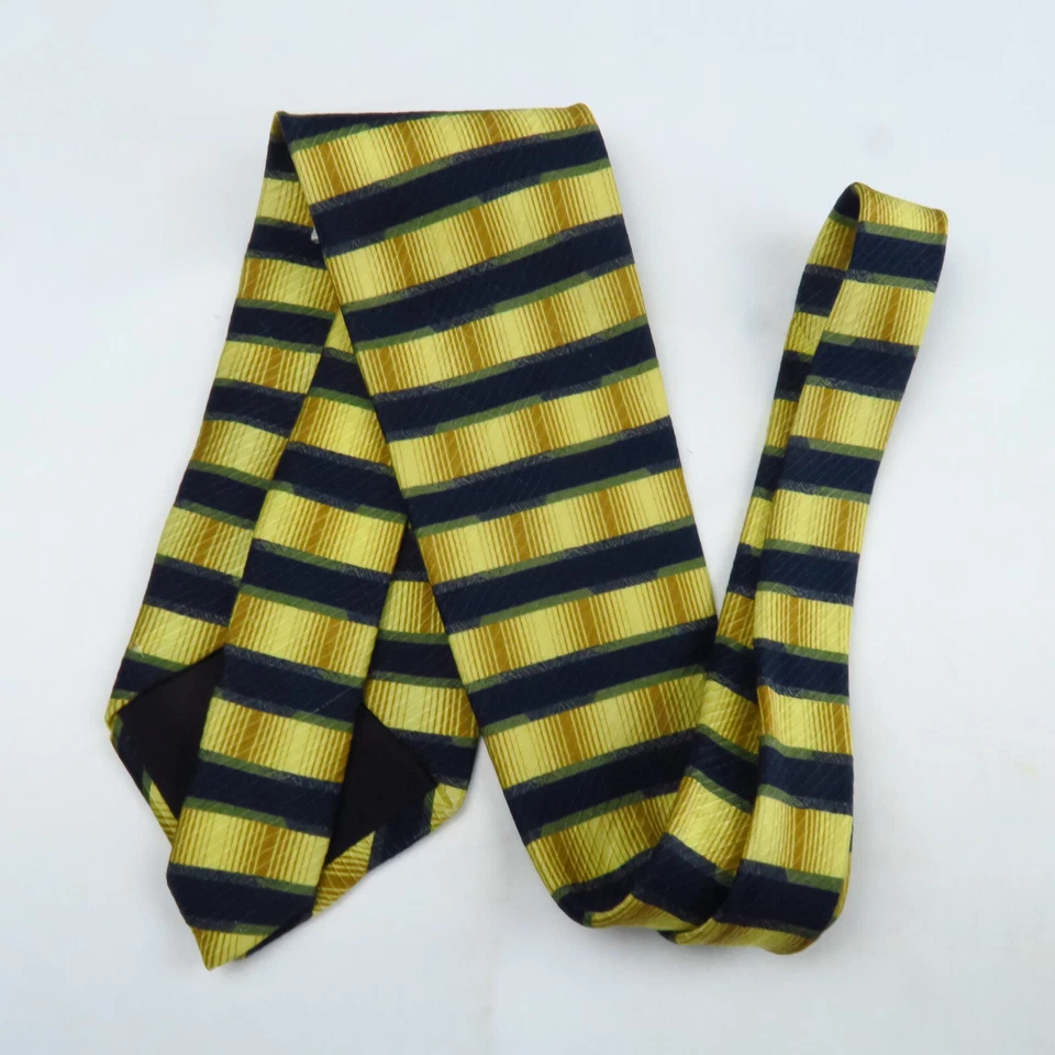 Corbata de cuello Jhane Barnes dorada azul verde a rayas horizontales para hombre 58x4 audaz brillante Foto 4 de 4