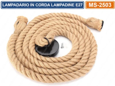 UNIVERSO LAMPADARIO IN CORDA DOPPIO CON PORTALAMPADA PER LAMPADINE ATTACCO E27 2 METRI