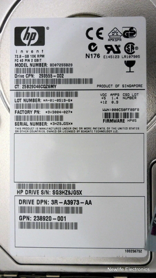HP 244448-001 72GB 10,000 RPM 3.5 in. Fiber Channel HDD 293555-002 BD07255B29 - Image 3 of 4