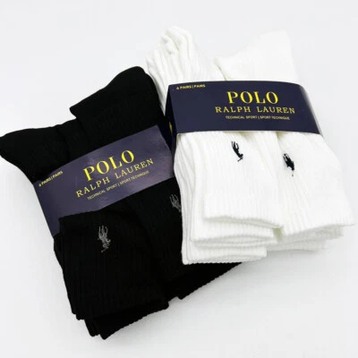 Ralph Lauren Vintage Polo 6 Pairs Men's Socks UK/US Size 6 - 10- White Black New