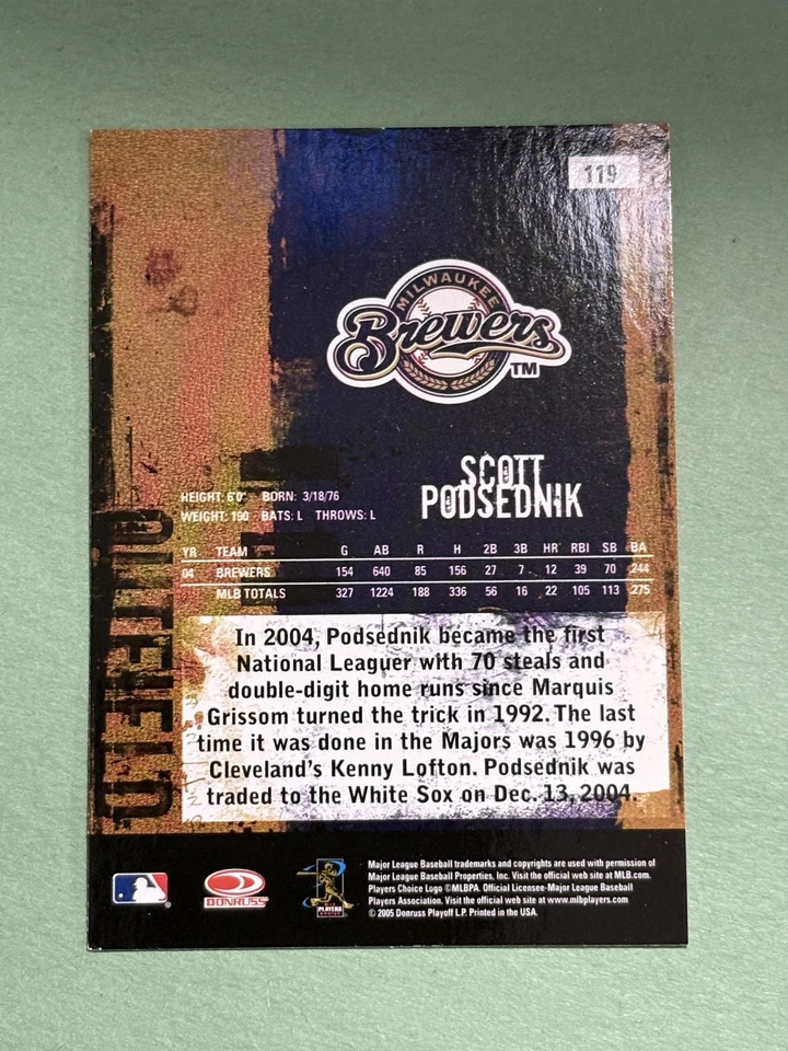 Scott Podsednik 2005 Donruss Leather & Lumber Milwaukee Brewers #119 EE377 - Image 2 of 2