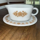 Vintage PYREX Butterfly Gold Gravy Boat 77-B w/ PYREX Underplate 77-U EUC!