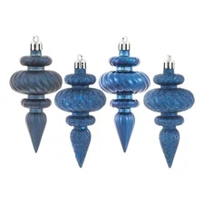 Vickerman 4" 4-finish Finial Christmas Ornaments in Midnight Blue (Set of 8)