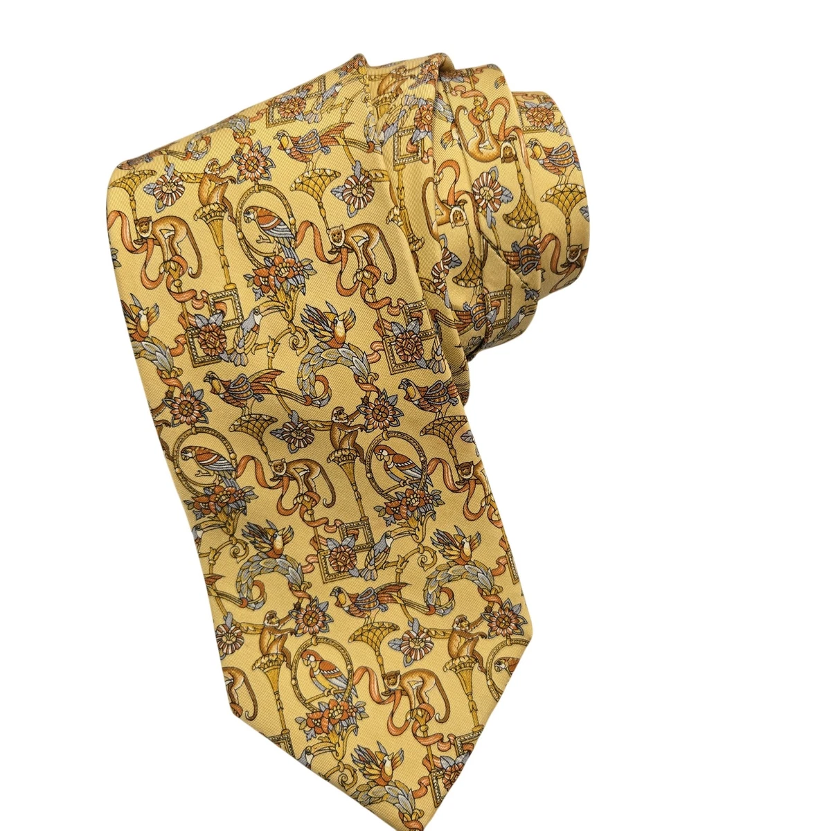 Gancini flower print silk tie - Men | Ferragamo Salvatore Ferragamo Tie Silk Green Yellow Floral 4\