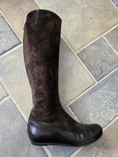 Lanvin Italy Knee Boots 37 7 Chocolate Brown Suede + Smooth Leather Zip