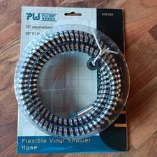 NEW Plumb Works 72" Chrome/Black 1/2" F.I.P. Threads Flexible Vinyl Shower Hose 
