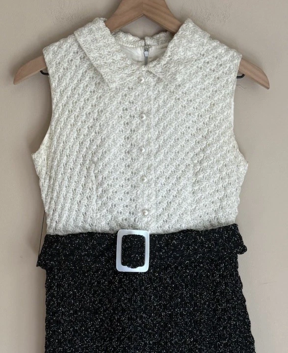 Dress Mini Mod GoGo Vintage Cocktail 60s 70s Belt Metallic Womens Size Small - Image 3 of 4