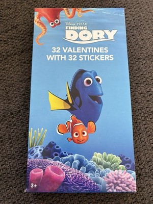 Disney Finding Dory Valentines Day 32 Cards W 32 Stickers + 48 Heart Seals - NOS