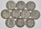 Lot of 10 Silver Roosevelt Dimes - 1964 and Earlier 90% Free Shipping