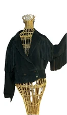 Vtg Fringe Coat Med Black 80s Avon Celli Soft & Luxurious Short Rare Free Ship!