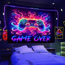 Blacklight Tapestry UV Reactive Gaming Room Cool Neon Wall Hanging Decor 39x30