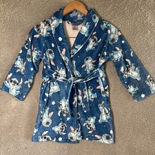 Disney Stitch Blue Kids Comfy Robe Front Tie Unisex Size XS 4/5