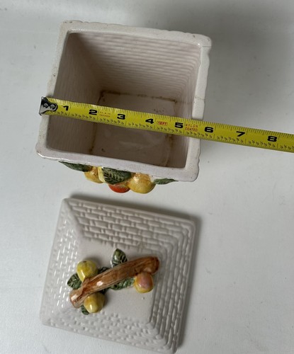 Lefton Vintage White Canister/Cookie Jar Square Shaped with Fruit Decorations - Picture 5 of 10