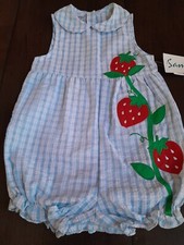 Vintage Samara Seersucker Strawberry Applique Bubble Outfit 4T NWT