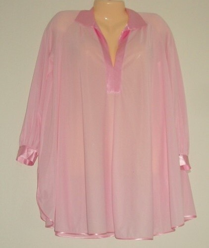 LUCIE ANN Soft Pink Nylon & Satin Long Sleeve Night Boyfriend Sleepshirt - Picture 2 of 7