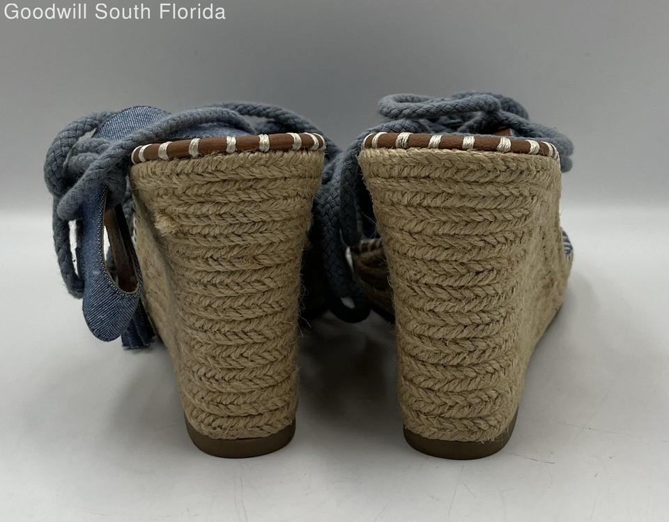 Rampage Women's Harriet Blue Jean Wedge Heel Espadrille Sandals Size 8