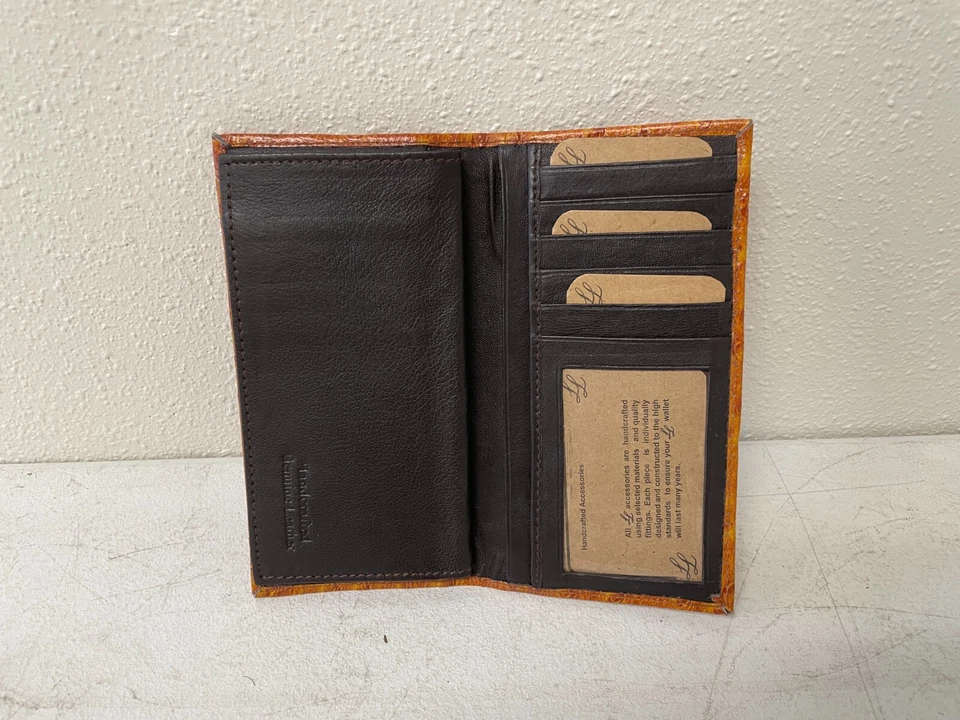 Billetera de cuero vaquero triple con estampado de avestruz tostado ventana de identificación para hombre Foto 4 de 4