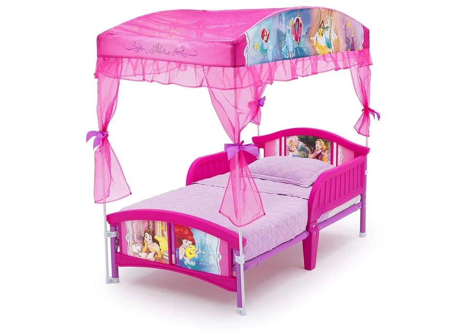 Muebles de dormitorio para niños con dosel de plástico rosa con cama Disney Princess para niños pequeños Foto 3 de 4