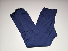 Women Yoga Basic Solid Wide Waistband Phone Pocket Side Sports Leggings Blue Si