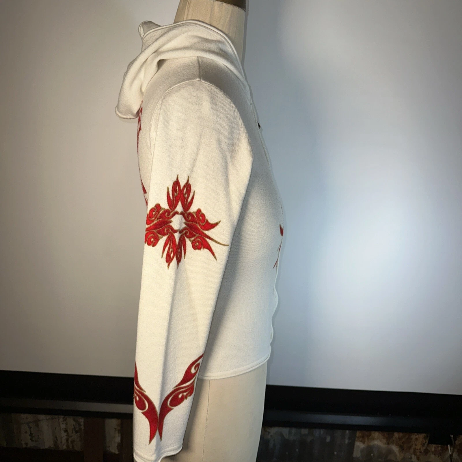OFF WHITE Felpa con cappuccio vintage HARLEY DAVIDSON donna M zip Y2K maglione tribale motociclista
