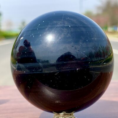 269G Natural Silver Black Obsidian Sphere Quartz Crystal Ball Healing