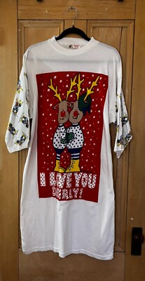 Jennifer Dale Womens Vintage 1992 Reindeer Christmas Pajama Medium White XM EXC