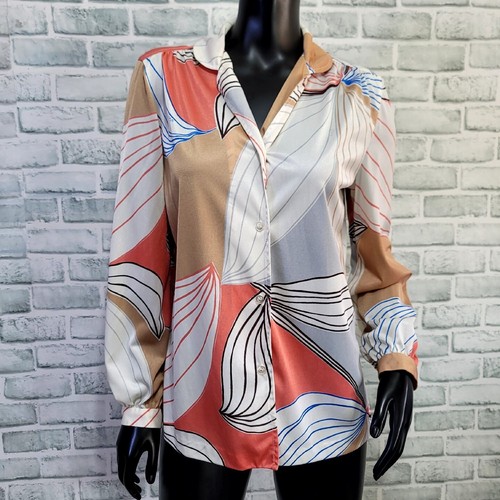 Vintage 70s Vera Neumann Abstract Sheer Blouse Shirt Button Up USA Antron Nylon