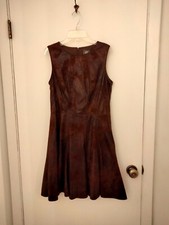 Vince Camuto Brown Faux  Leather Distressed Dress Fit and Flare Dress Sz 8