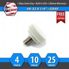  8-32 x 1/4" Thumb Screw Stainless Steel - Gray Round Knurled Knob - USA