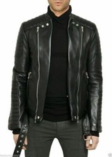 Men's Black Leather Motorcycle Jacket Belted Coat Genuine Lambskin Biker Jacket