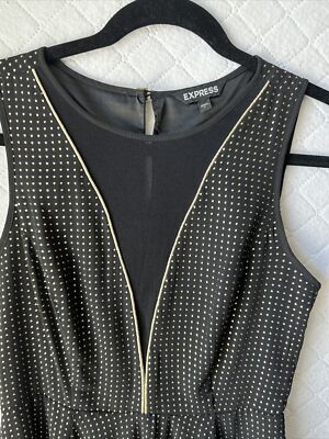 express black dress with gold dots Express | Dresses | Express Womens Black Fit Flare Gold Studded Polka Dot  Sheer Vneck Dress