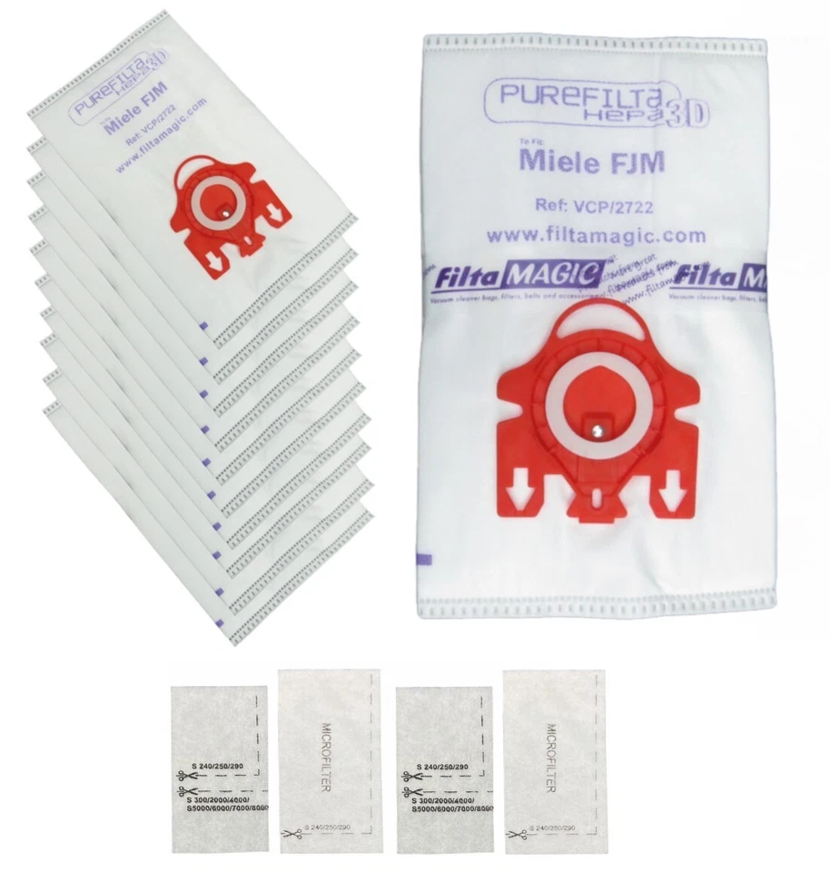 FILTAMAGIC per MIELE Sacchetto Rosso FJM Aspirapolvere GATTO E CANE 10x sacchetti e 4x filtri