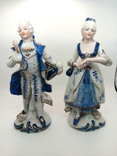 Vintage KPM Porcelain Colonial Cobalt Blue Lady and Man Figurine Set