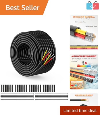 Complete Kit: 50FT 22 Gauge 3 Conductor Wire with Shrink Tubes and Ties Included