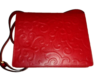 YVES SAINT LAURENT Red Arabesque Shoulder Bag Vintage Leather YSL