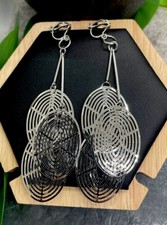 3 Earring Set Clip-On Silver-tone Retro Bohemian Dangle Drop New A4735