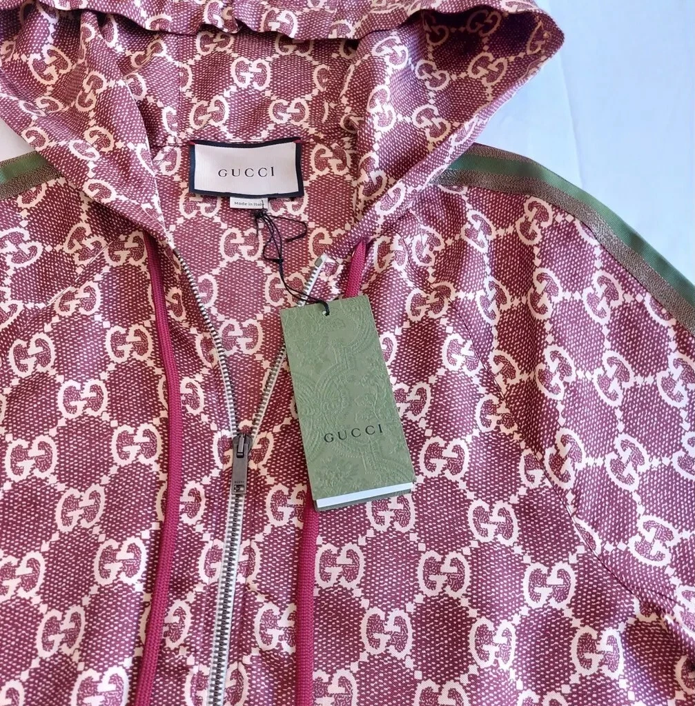 Giacca Gucci seta GG Supreme stampa bacche dolci rosa taglia XS