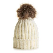 Cream pom pom knitted bobble hat Junior 4-7 years