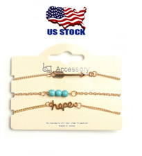 Women Fashion Jewelry 3Pcs Boho Stack Bracelets HOPE Charm Chain Bracelet Set