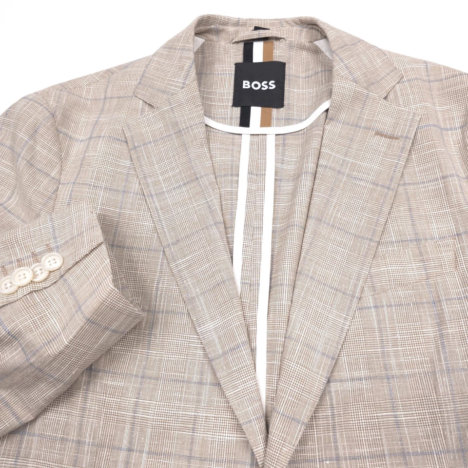 $595 Hugo Boss Hanry 233 Oatmeal Plaid Slim Fit Sport Coat Jacket Mens Size 46R - Image 2 of 4