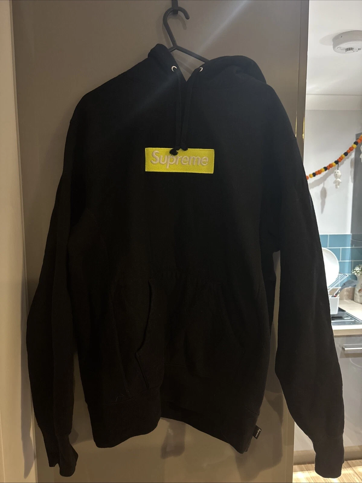 Felpa con cappuccio Supreme Box Logo Nero Verde Neon Taglia Medium