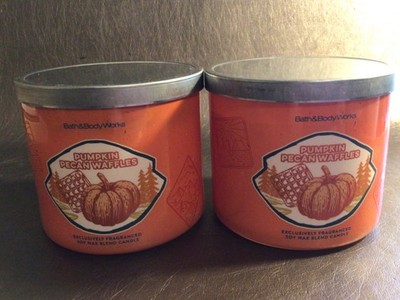 2 Bath & Body Works Pumpkin Pecan Waffles 3 Wick Large Scented 2 Candles
