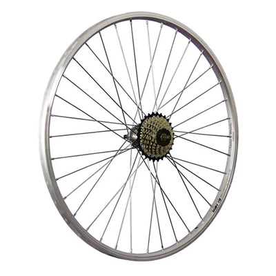 TAYLOR-WHEELS Ruota 26 pollici ruota posteriore bicicletta camera cava argento + corona dentata Shimano 7 velocità