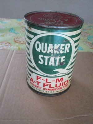 VINTAGE ONE QUART F-L-M QUAKER STATE TRANSMISSION FLUID METAL FULL