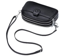 Women Small Genuine Real Leather Crossbody Shoulder Bag, 3 Zipped Compartment...